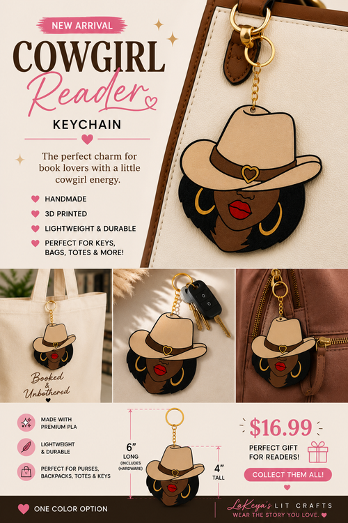 3D Printed Cowgirl Reader Keychain 🤠📚 | BookTok Purse Charm | Black Girl Magic