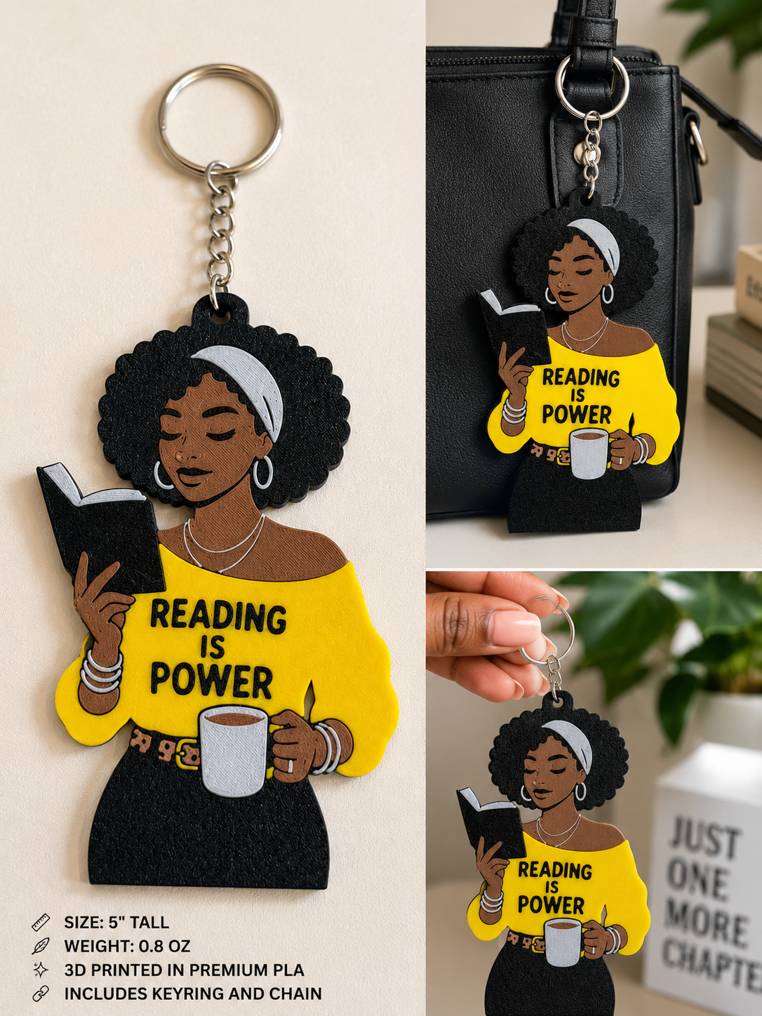 Reading Is Power Keychain | 3D Printed Bookish Accessory