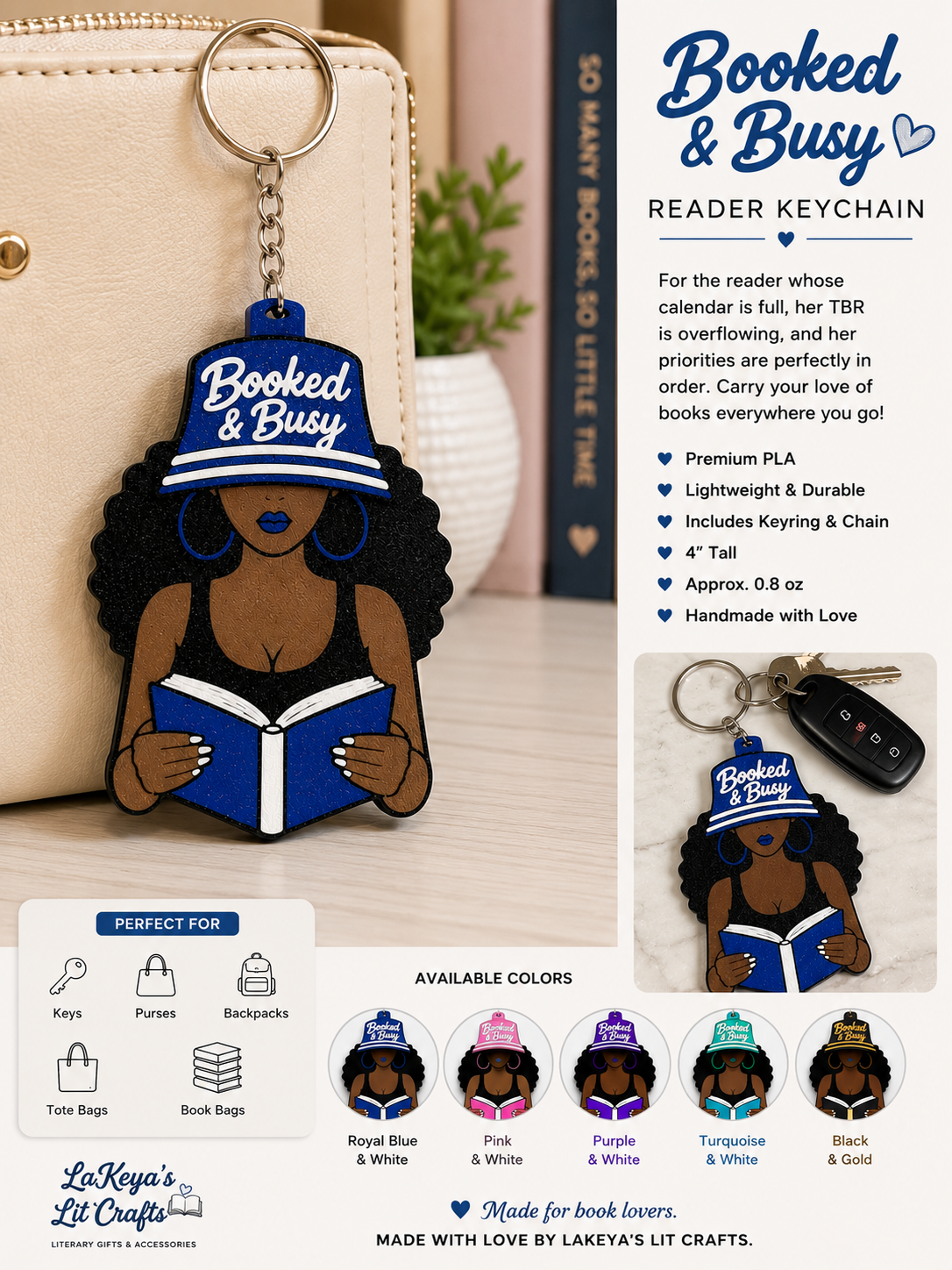 Booked & Busy Reader Keychain 📚 | 3D Printed BookTok Accessory