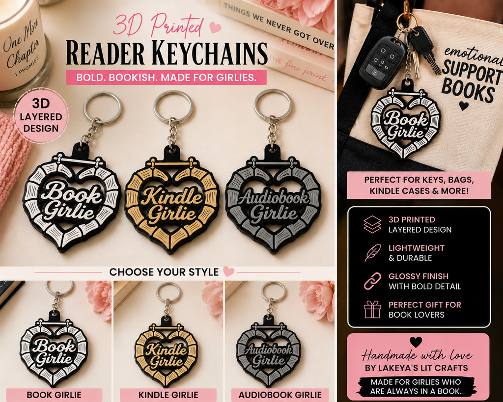 3D Printed Book Girlie Keychain ✨ | Kindle Girlie | Audiobook Girlie | LayeredBookTok Reader Charm