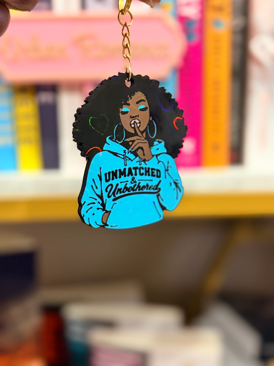 Unmatched & Unbothered Holographic Heart Keychain