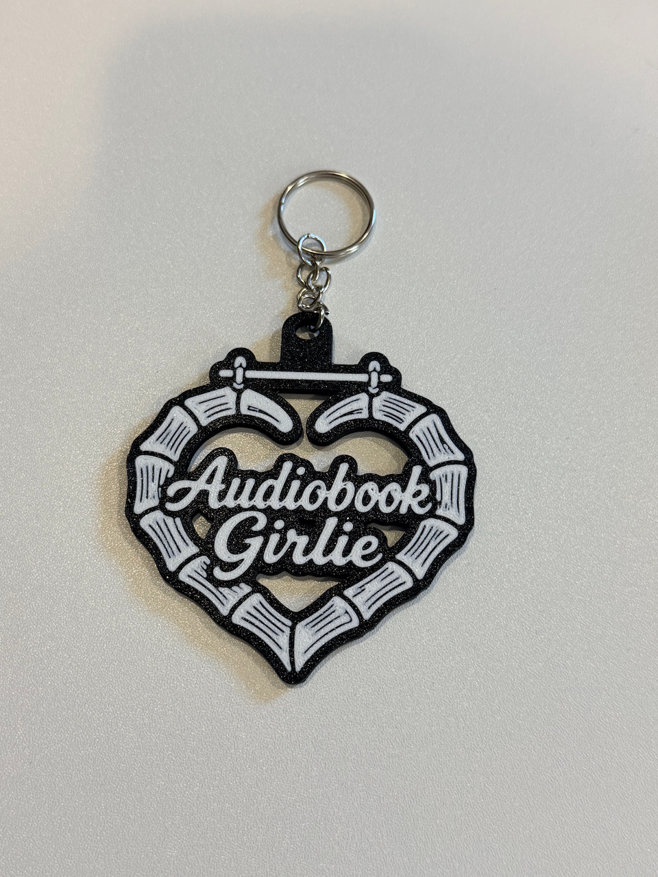 3D Printed Audiobook Girlie Keychain ✨ | Black & White | BookTok Reader Charm