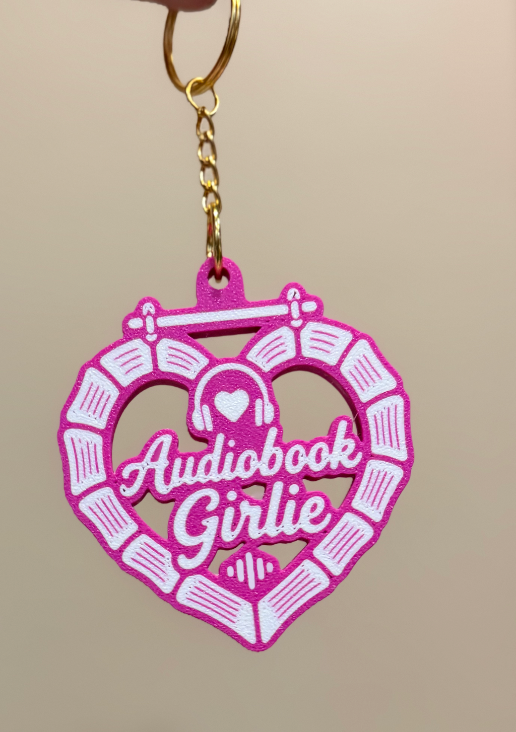 3D Printed Audiobook Girlie Keychain ✨ | Magenta & White | BookTok Reader Charm