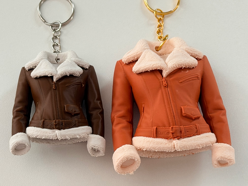 90s Shearling Jacket Keychain in Chocolate Brown and Rust