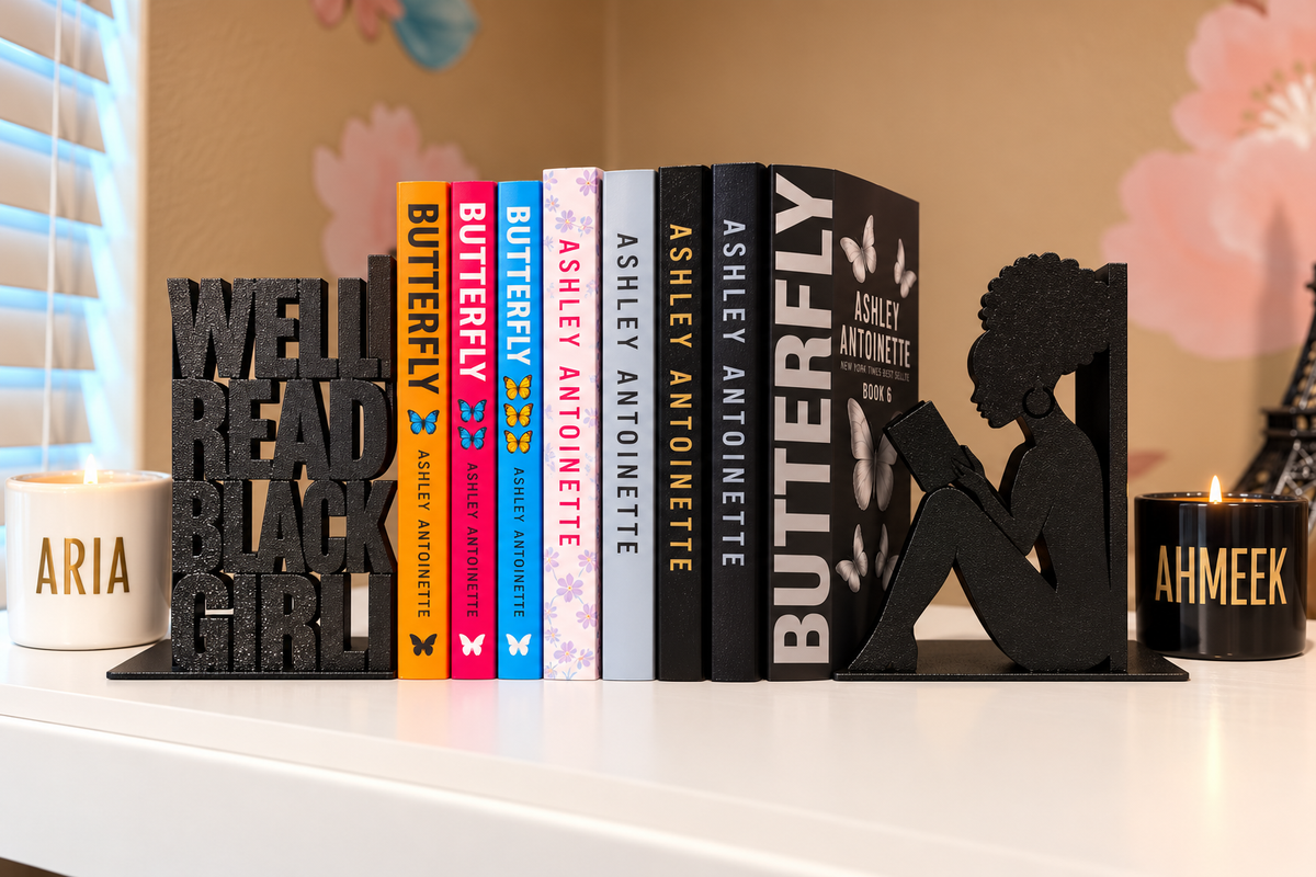 Black Girl Reading Bookend – 3D Printed Bookish Decor