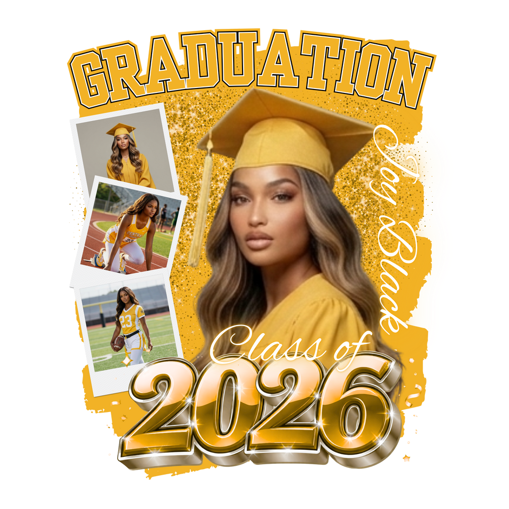 Gold & Black Graduation Fan — Custom Print & Ship