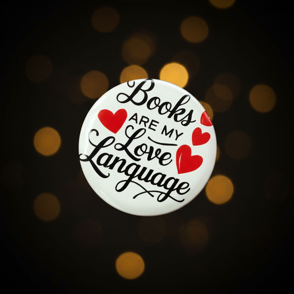 Books Are My Love Language Button White Mockup