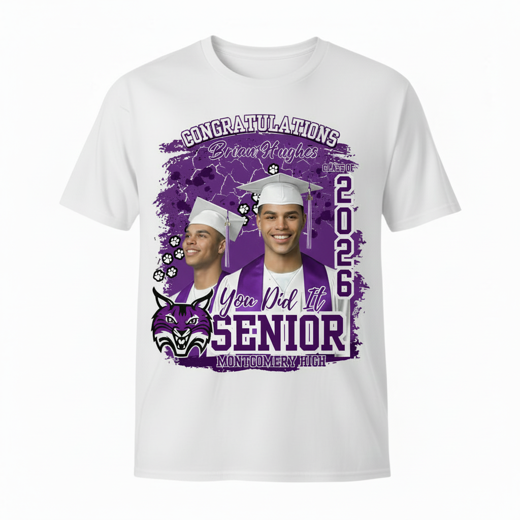 Dark Purple Graduation Shirt - White Gown Purple Stole