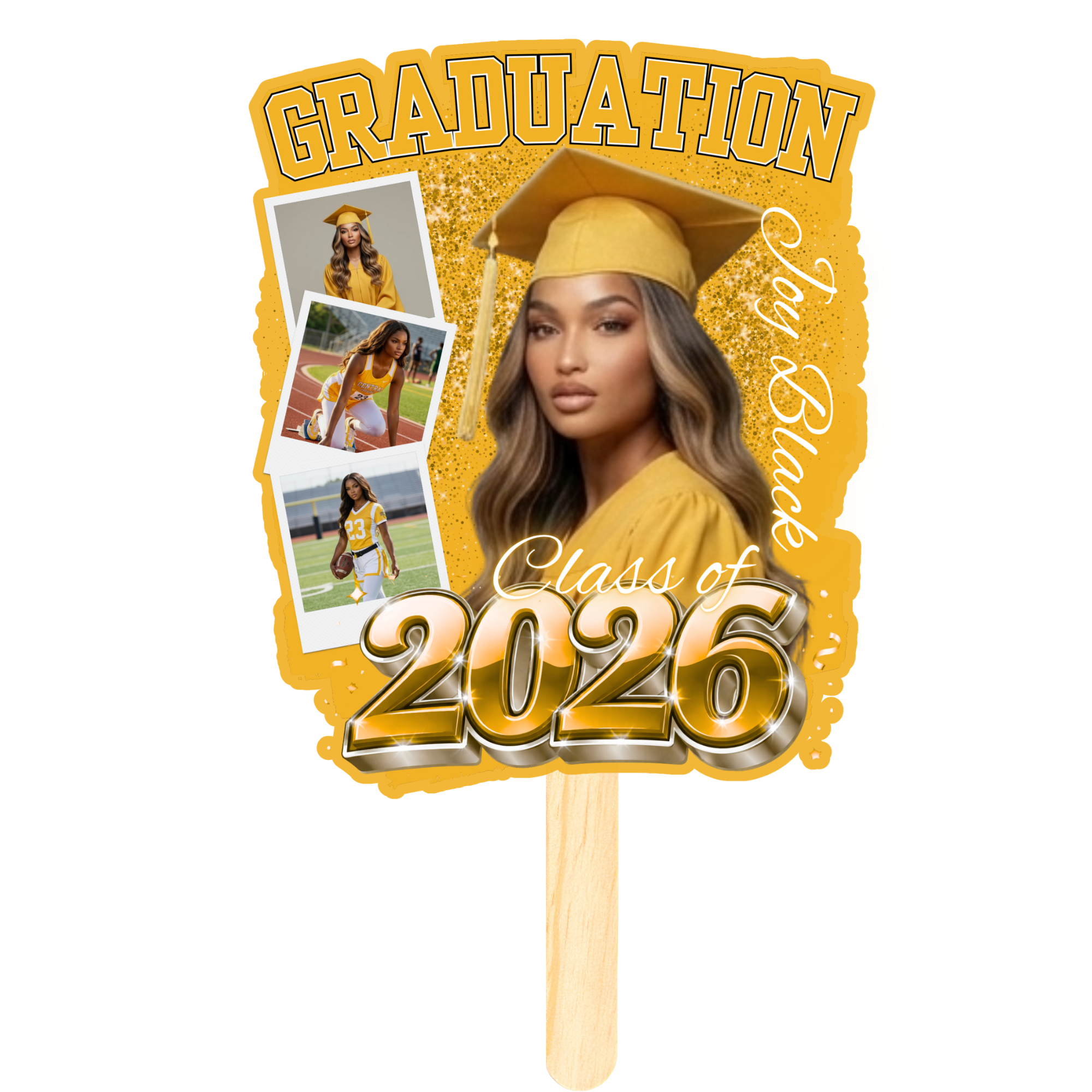 Gold & Black Graduation Fan — Custom Print & Ship